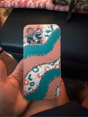 SHEIN Pink & Teal Glitter Wave Phone Case